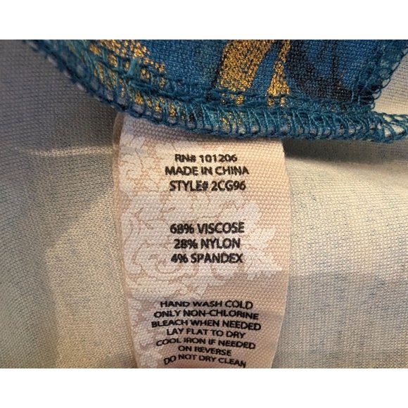 Soft Surroundings Florentine teal shimmer gold abstract print ankle pants small - Picture 7 of 7